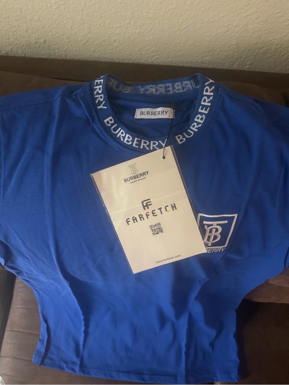 Burberry Blue Short-Sleeve Logo Crew Tee
